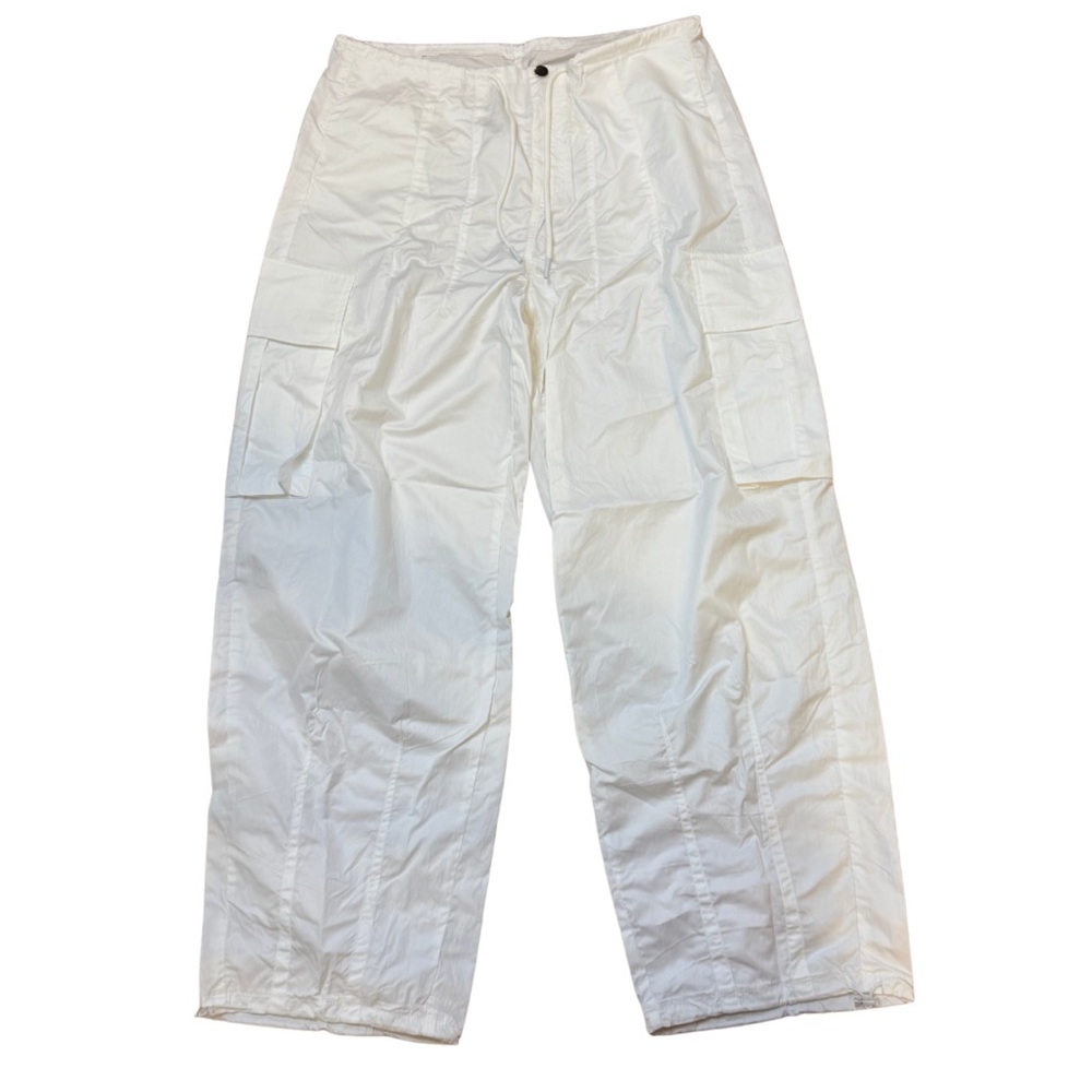 NWT SHEIN white wide-leg parachute cargo pants with drawstring waist - size XL